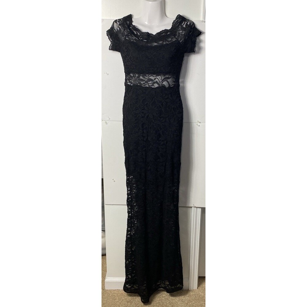 Morgan & Co Black Lace Cocktail Maxi Dress Size 3/4